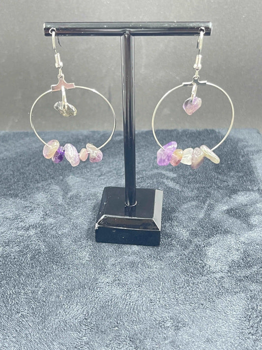 Boucles d'oreilles pierre Améthystes - BO-56 - Creations Natural Stone